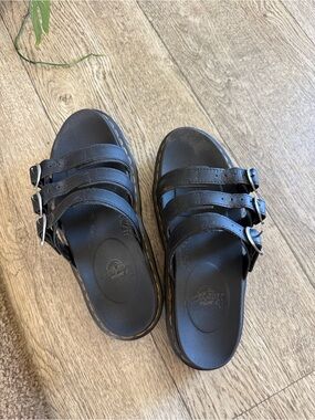 Dr. Martens Black Triple-Buckle Leather Slide Sandals